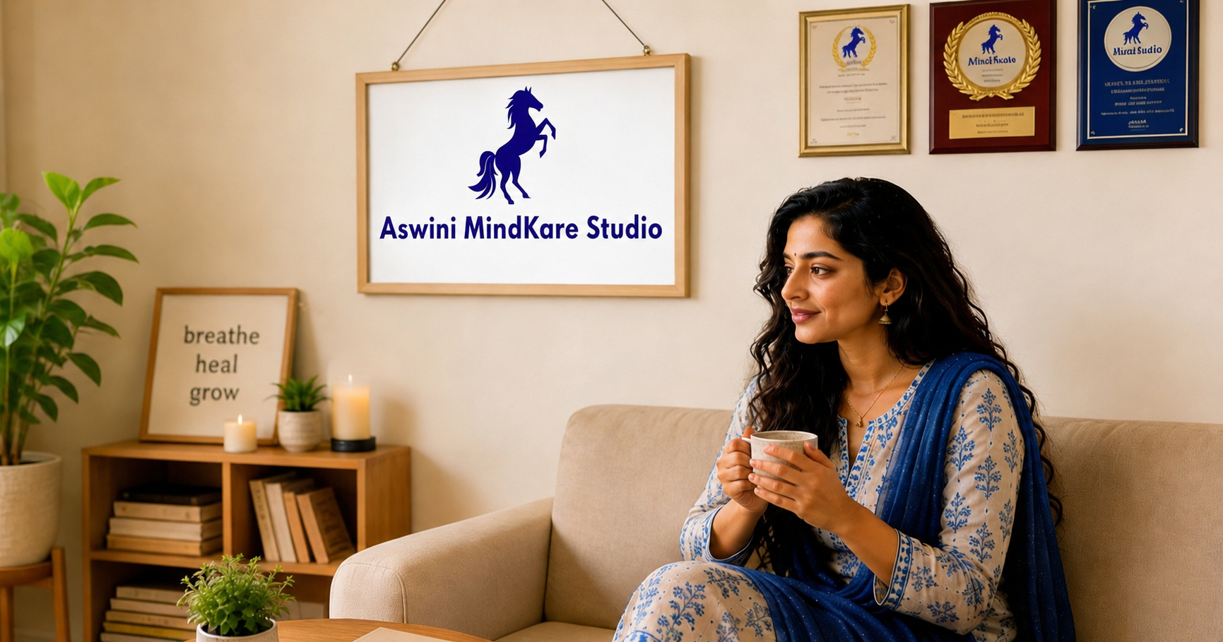 A calm counselling room at Aswini MindKare Studio