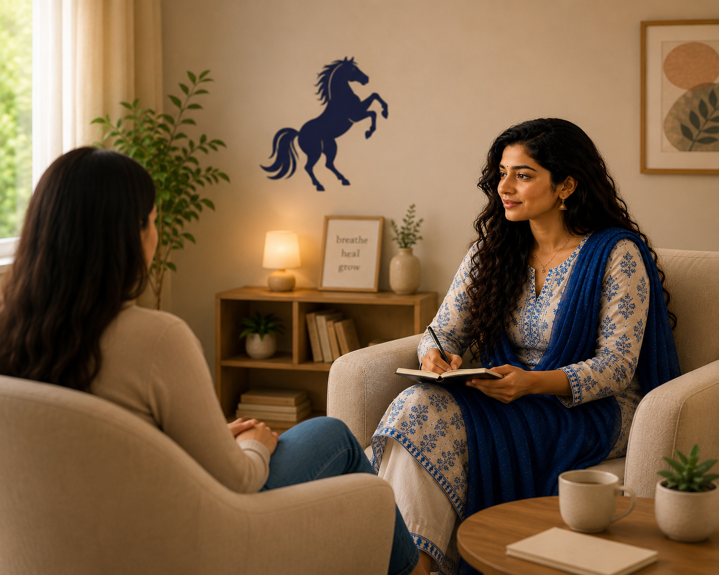 Warm counselling studio setting